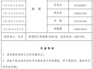 永利yl23411官网（滨湖校区）后勤服务与管理处2018年寒假值班表