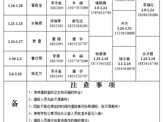 永利yl23411官网（相山校区）学校办公室 2023年寒假值班表