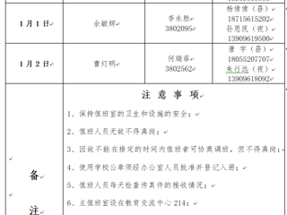 永利yl23411官网（相山校区）党政办公室 2023年元旦假期值班表